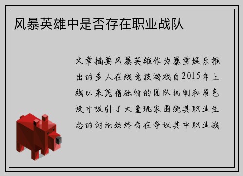 风暴英雄中是否存在职业战队